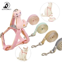 120cm cloth cat leash pet collar for cats accessories with cartoon cat harness lattice small dog leash 4 colors