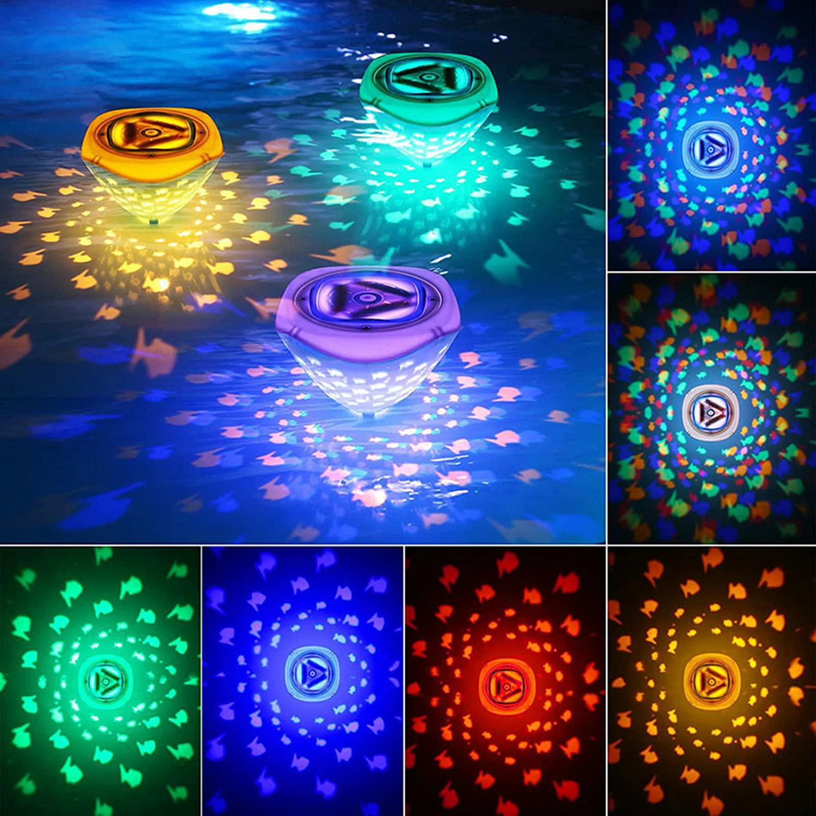 

Floating Swim Pool Lights Waterproof Colorful Submersible LED Lights Fish Pattern Color Changing Pool Projector Underwater Light