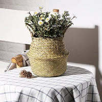 2022natural seagrass wicker handmade woven basket household foldable storage flower pot dirty laundry basket for home garden dec