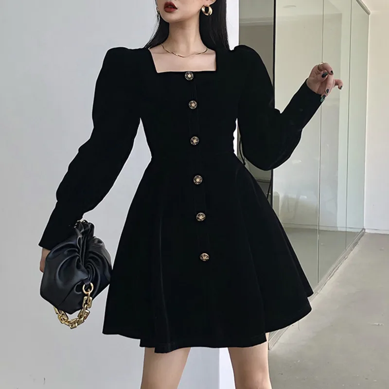 

High Street Corduroy Women Dresses 2022 New Korean Casual High Waist Belt Belt Long Sleeve Dress Fashion A-LINE Mini Clothing