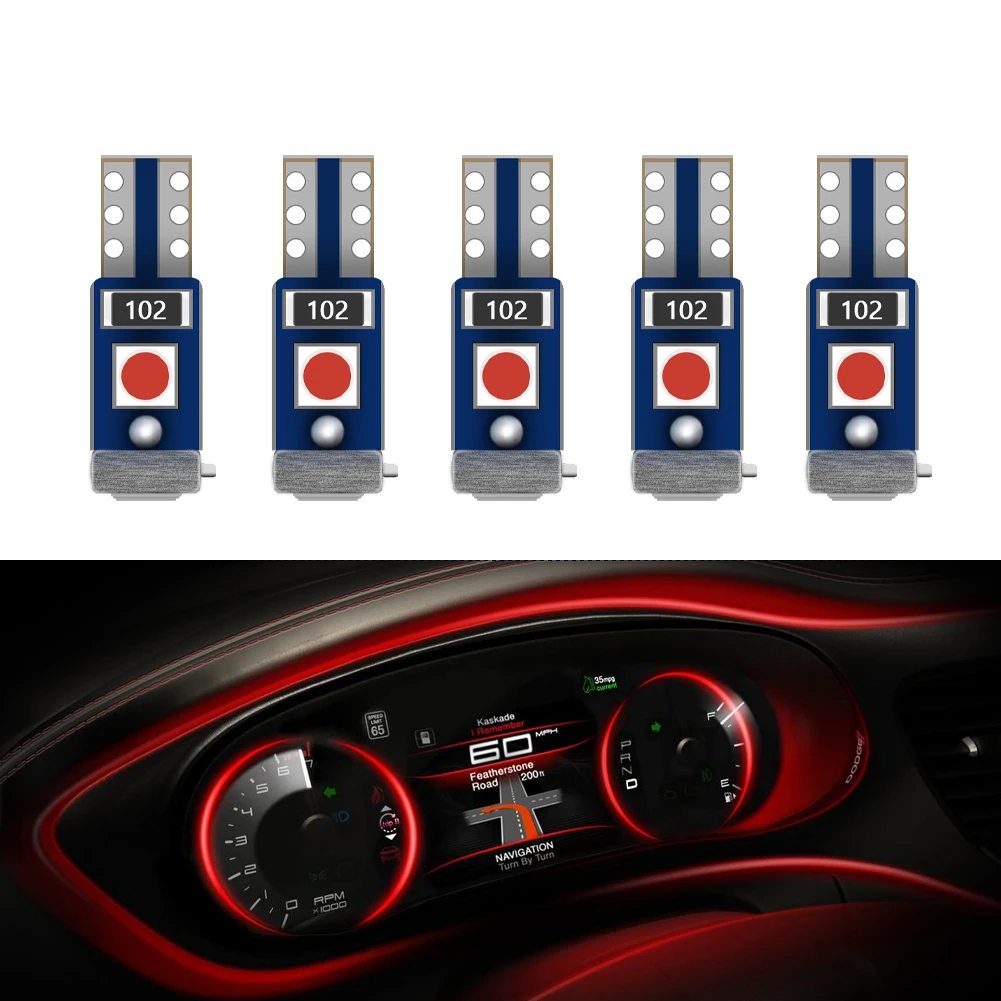 

5Pcs T5 Led Bulb DC12V 1W Led Canbus Car Interior Lights Dashboard Warming Indicator Wedge Auto Instrument Lamp Auto Accessories