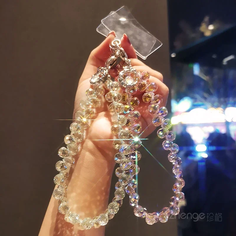 

Mobile Phone Lanyard Crystal Droplet Bead Lanyard Short Wrist Strap with Phone Pendant Clip Style Phone Case Universal Lanyard