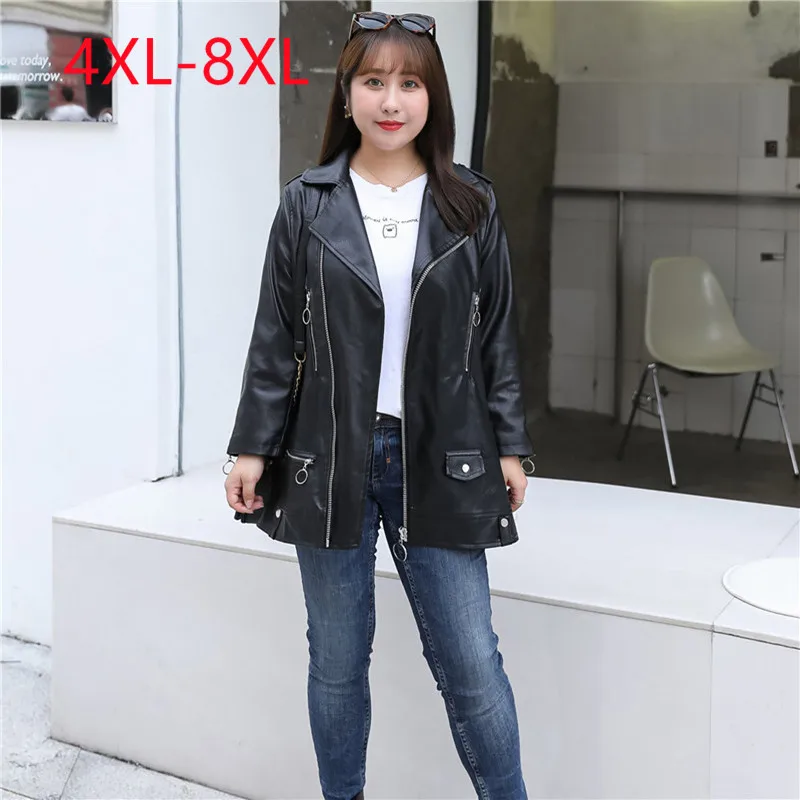 New 2022 Ladies Spring Autumn Plus Size Tops For Women Large Size Long Sleeve zipper V-neck black Coat 4XL 5XL 6XL 7XL 8XL