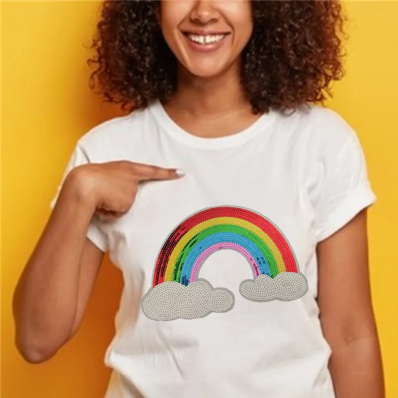 Сверкающая радужная милая нашивка с блестками сделай сам железная/шивная