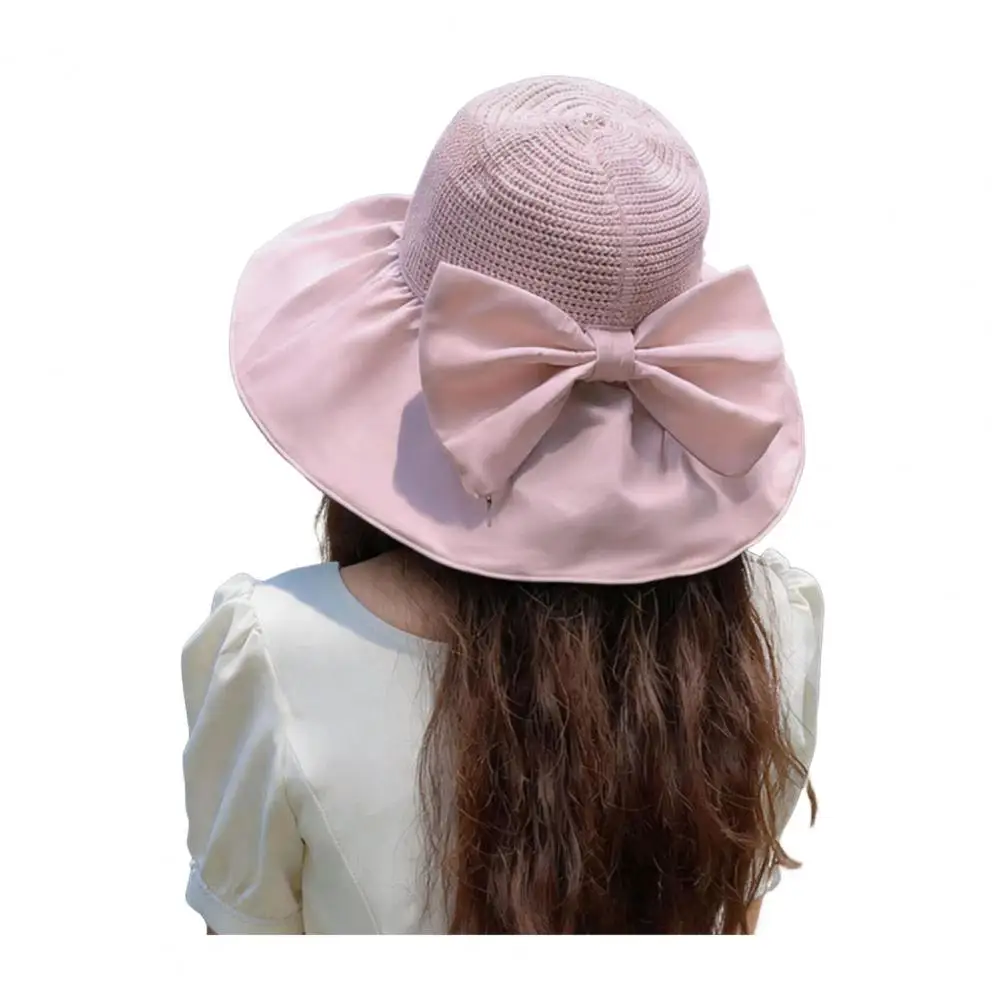Фото Пляжная шляпа с защитой от ультрафиолета, женская пляжная шляпа с широкими полями и бантом, дышащая, с защитой от ультрафиолета, мягкая пляжная шляпа, складная, для летнего отдыха №2