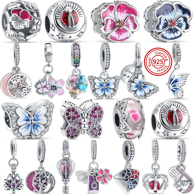 

925 Sterling Silver Butterfly Flower Balloon Pavé Clear Zircon Charm DIY Bead Fit Original Pandora Charms Bracelet Women Jewelry