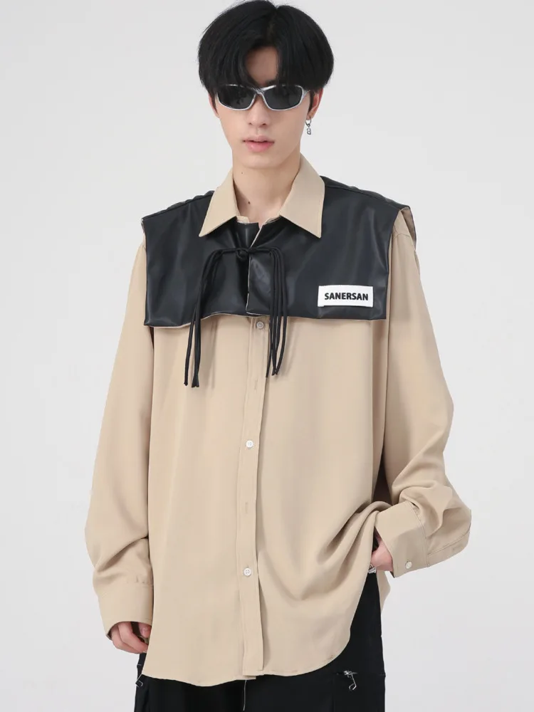 

SYUHGFA 2022 Autumn Fake Two Pieces Shawl Long Sleeve Shirt For Men Korean Streetwear Loose Fashion Shirts Men Clothing