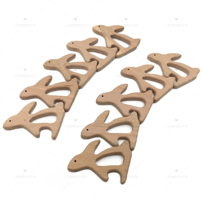 

Beech Wooden Rabbit Natural Handmade Wooden Teether BPA Free DIY Wood Personalized Pendent Eco-Friendly Safe Baby Teether Toys
