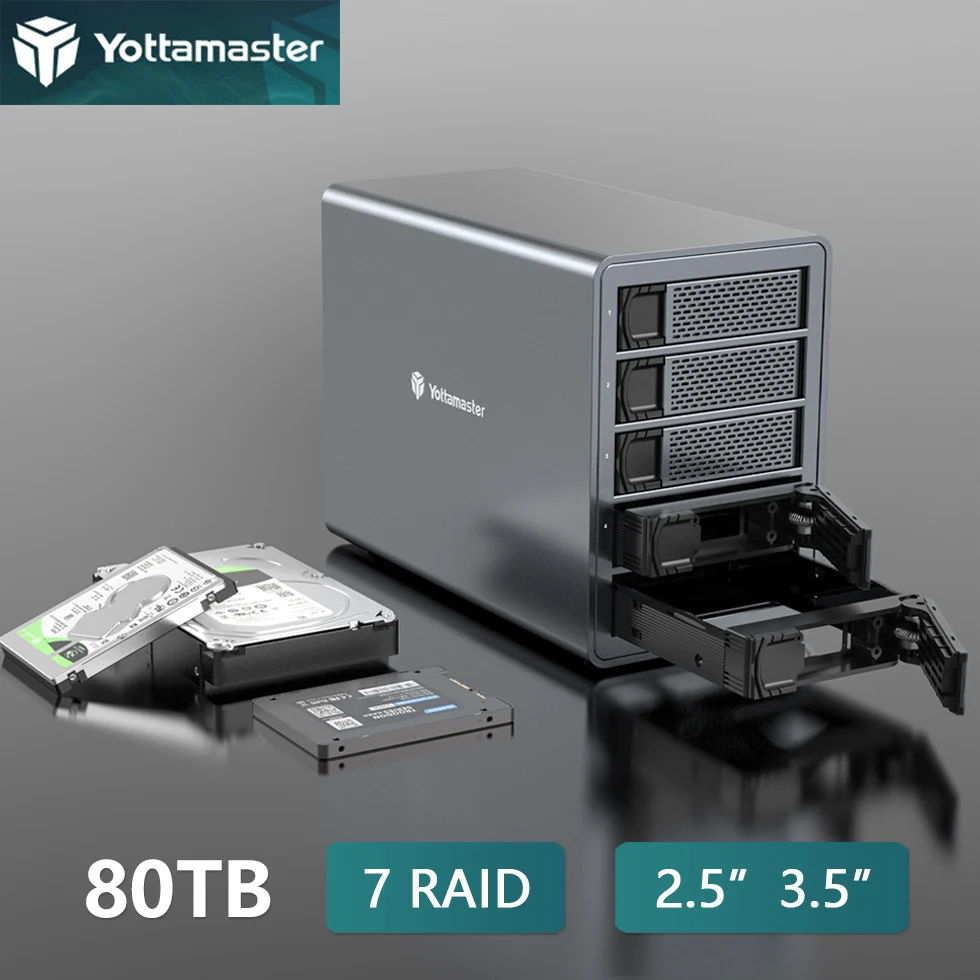 

Yottamaster 2.5 3.5 inch SATA HDD SSD Enclosure 2/4/5 Bay Slot Port RAID External Case House Hard Drive Disk Box for NAS Storage