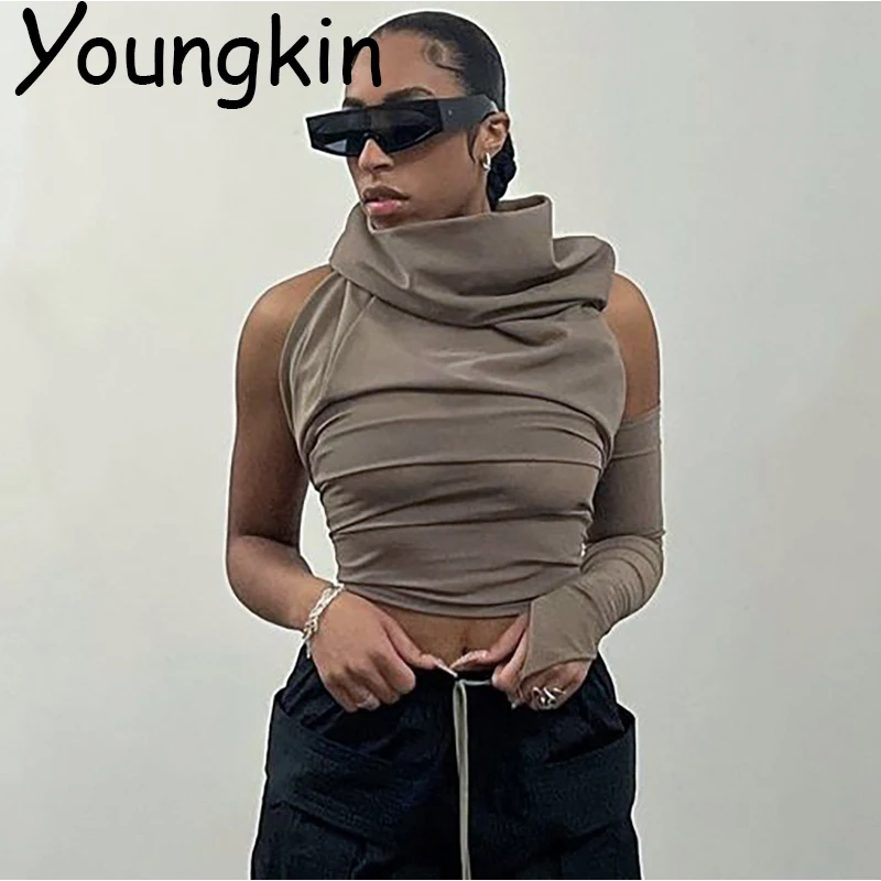 

Youngkin Women's Top Tee Sexy Y2K Hoodie Backless One Shoulder Casual Crop Top for Women 2023 Autumn Fashion Streetwear Tops