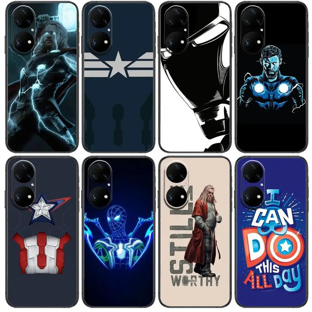 

Iron Man Spiderman Phone Case For Huawei p50 P40 p30 P20 10 9 8 Lite E Pro Plus Black Etui Coque Painting Hoesjes comic fas