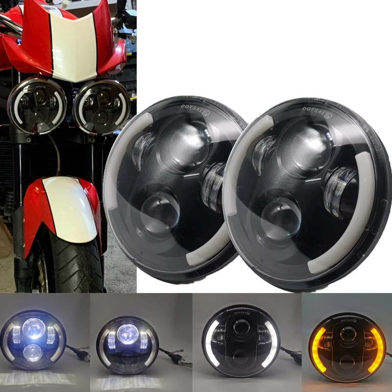 

2x 5.75 inch led headlight 5 3/4" Projector Moto Headlamp for Speed Triple & Street Triple & Thunder vulcan in 500 Classic Car