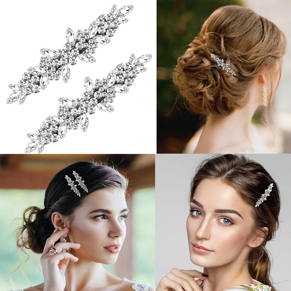 

Alloy Crystal Hair Clip Wedding Spring Clamp Headwear Hairgrip Ponytail Holder Shiny Fancy Rhinestone Hairpins Girls And Women