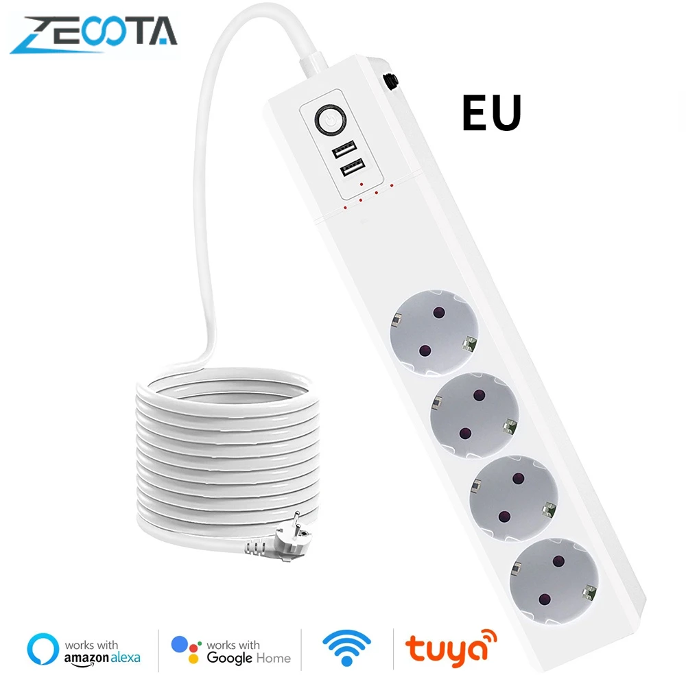 

Tuya Smart Power Strip 4AC Outlets EU/US/US Plug Socket 2USB Extension Cord Whole House Intelligence Remote by Alexa Google Home