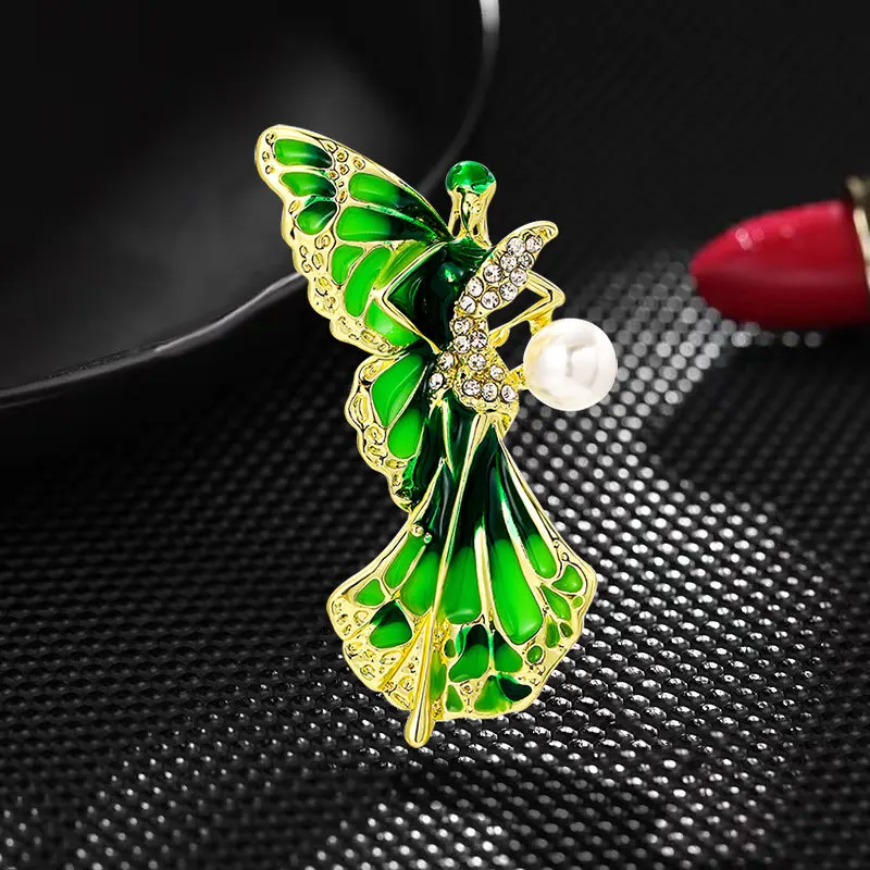 

Fashion Exquistie Flower Fairy Pearl Enamel Brooches Jewelry For Women Elegant Crystal Rhinestone Party Banquet Dress Pins Gift