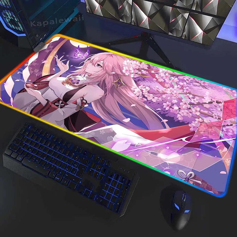 

Gaming Mousepad Genshin Impact LED Big Desk Pad XL Mouse Pad Gamer Mousemat Large Mouse Mat RGB 80x30cm Keyboard Mat Pc Desk Mat