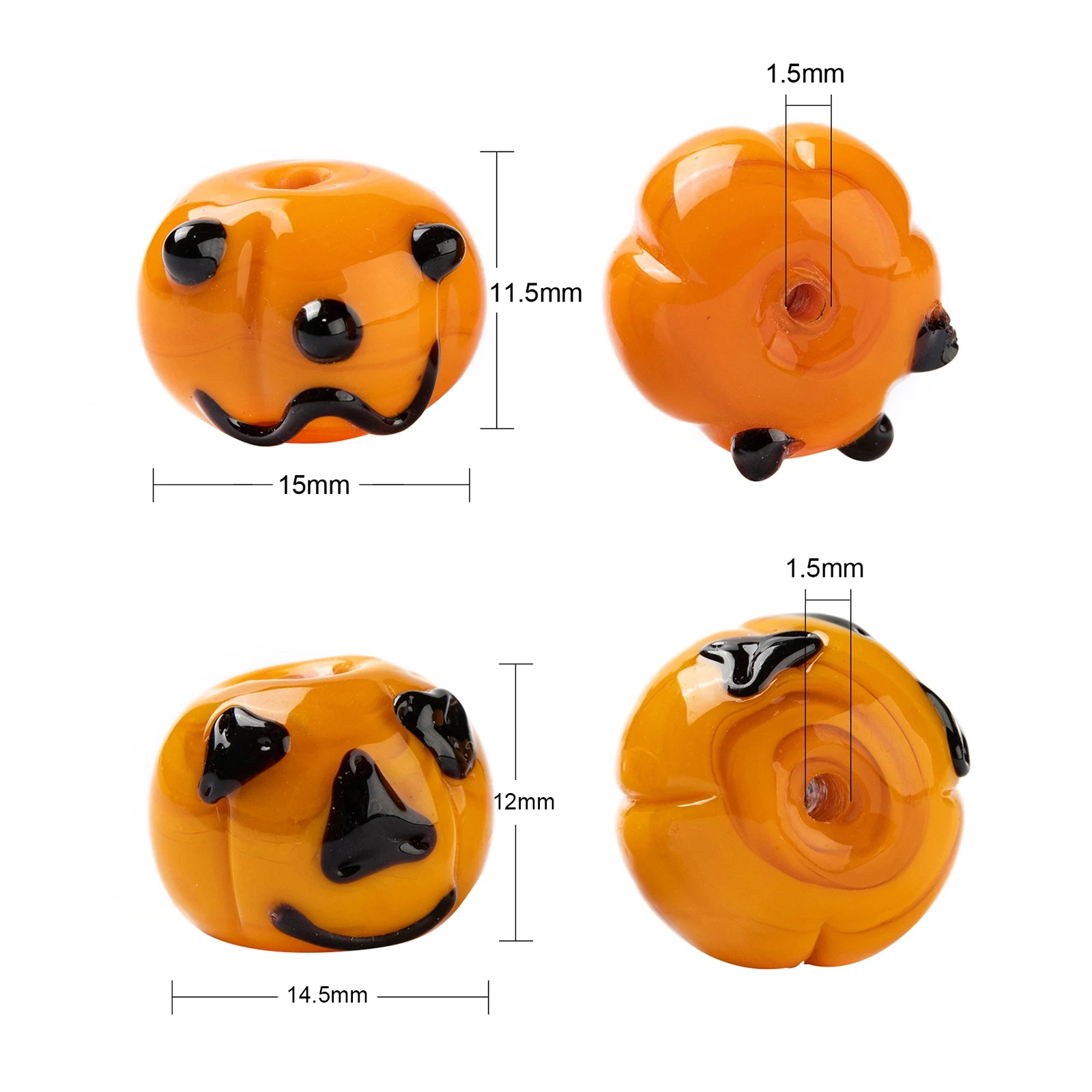 20Pcs Halloween Theme Handmade Lampwork Bead Cartoon Pumpkin Dark Orange Glass Bead Bracelet Necklace Party Decor Jewelry Making