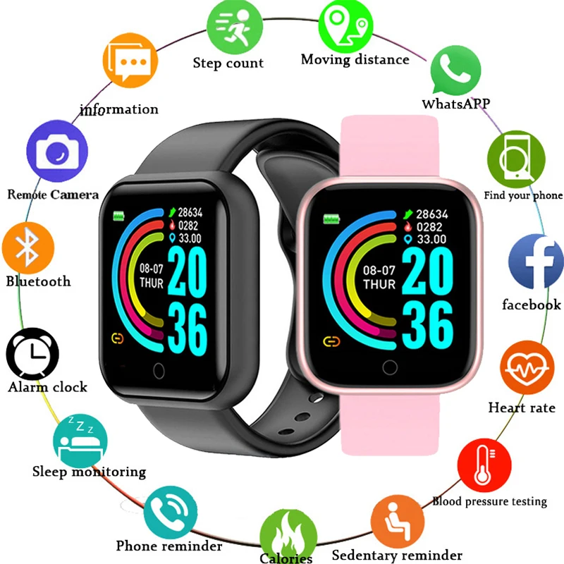 

D20S Smart Watch Y68 Bluetooth Smartwatch Fitness Tracker Watch Heart Rate Blood Pressure Monitor Smart Bracelet for Android IOS