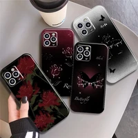 rose butterfly phone cases for iphone 13 11 pro 13 12 mini max x xr xs 8 7 plus se 2020 5s 6s liquid silicone black cover coque