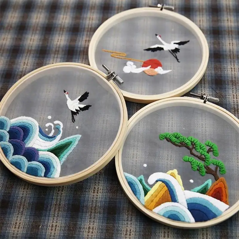 

Chinese Crane Flowers Embroidery Kit Cross Stitch Needlework Handmade Sewing Art Craft Painting Home Decoration