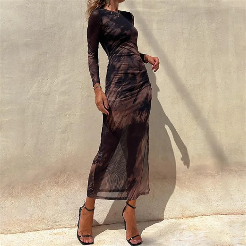 

Женское винтажное платье с круглым вырезом, длинным рукавом и богемным принтом