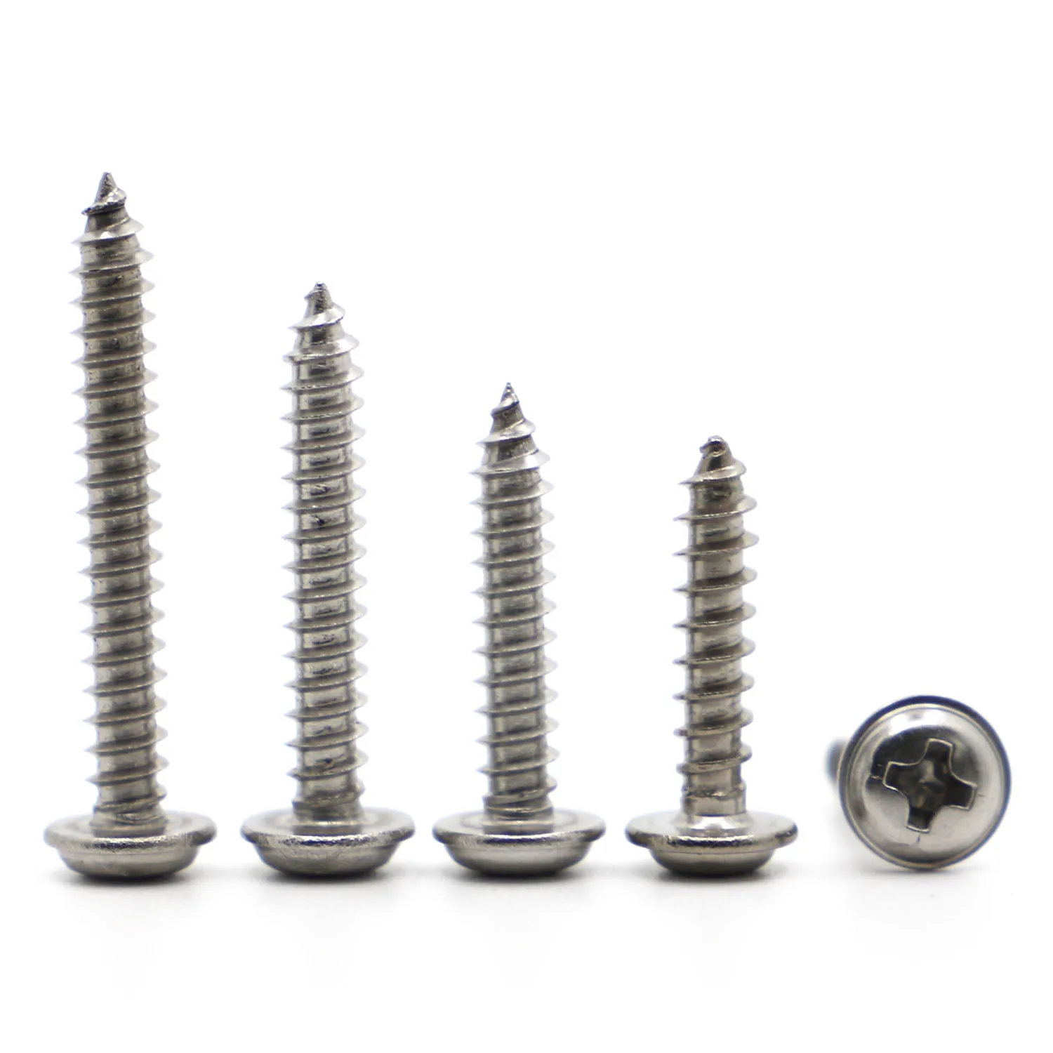 

10-50pcs PWA Cross Round Head with Washer Self Tapping Screw M1.4 M1.7 M2 M2.3 M2.6 M3 M4 304 Stainless Steel Phillips Screw