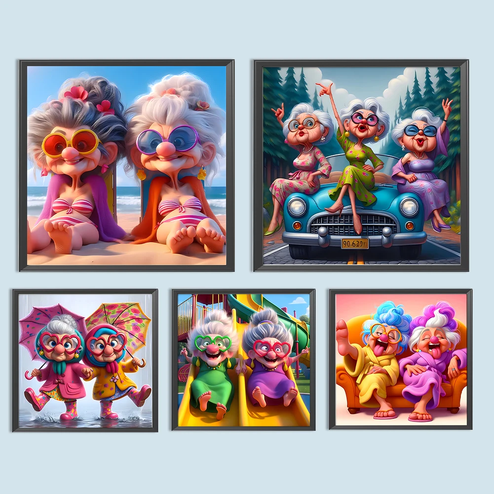 5D DIY Полный круглый дрель Алмазная картина Бабушка Комплект Домашний декор