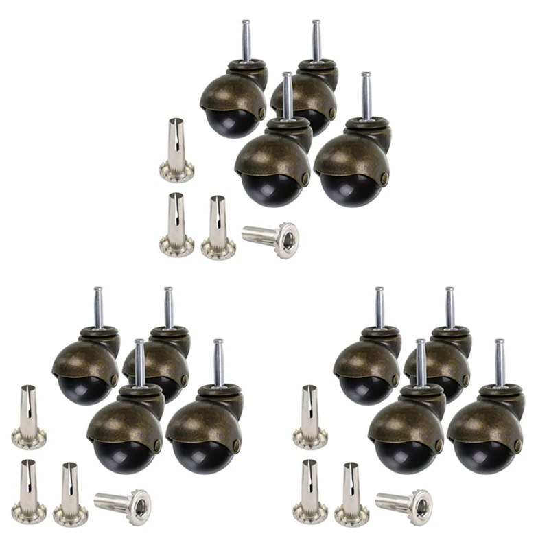 12 Pack 2 Inch Ball Caster Stem Caster Wheel With Sockets,Vintage Antique Swivel Caster For Furniture,Sofa,Chair,Cabinet