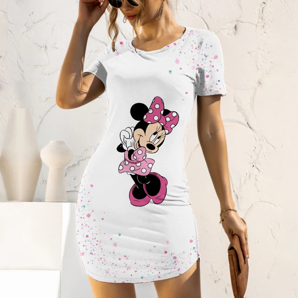 

Fashion Casual Cartoon Slim Fit Mickey Summer Dresses Woman 2022 Print Disney Sexy Elegant Dresses for Women Tight Women's Dress