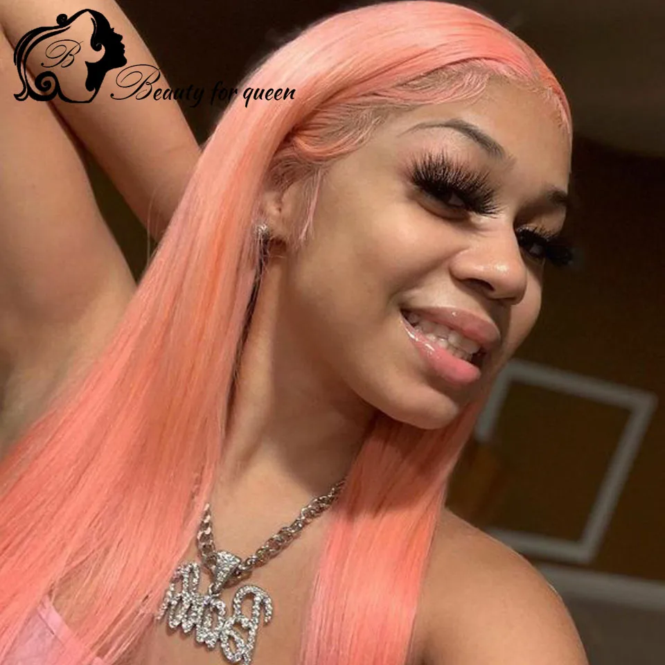 

Pink Straight Remy Brazilian Hair Pre Plucked Lace Front Human Hair Wigs 13x4 Transparent HD Lace Frontal Wigs For Black Women