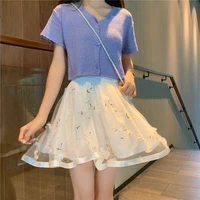 summer elegant sweet fairy women mini skirts female mesh floral casual fashion high waist streetwear stylish shiny chic skirt