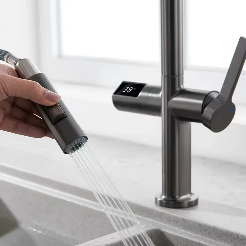 Кухонные смесители из латуни умный цифровой датчик температуры выдвижной носик