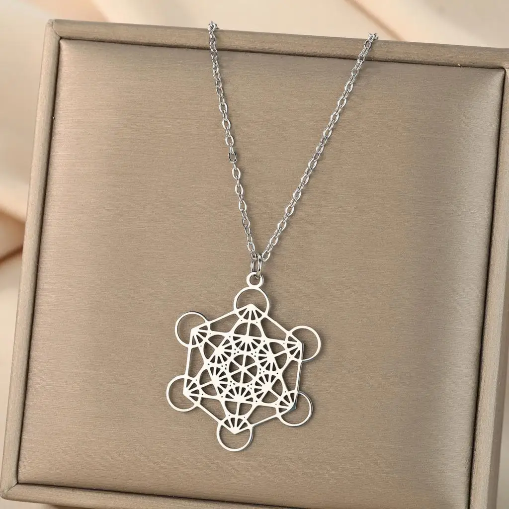 Kinitial Metatron Cube Pendant - Religiosus Symbol Necklace - Meditation Necklace Valentine's Day Birthday Gift