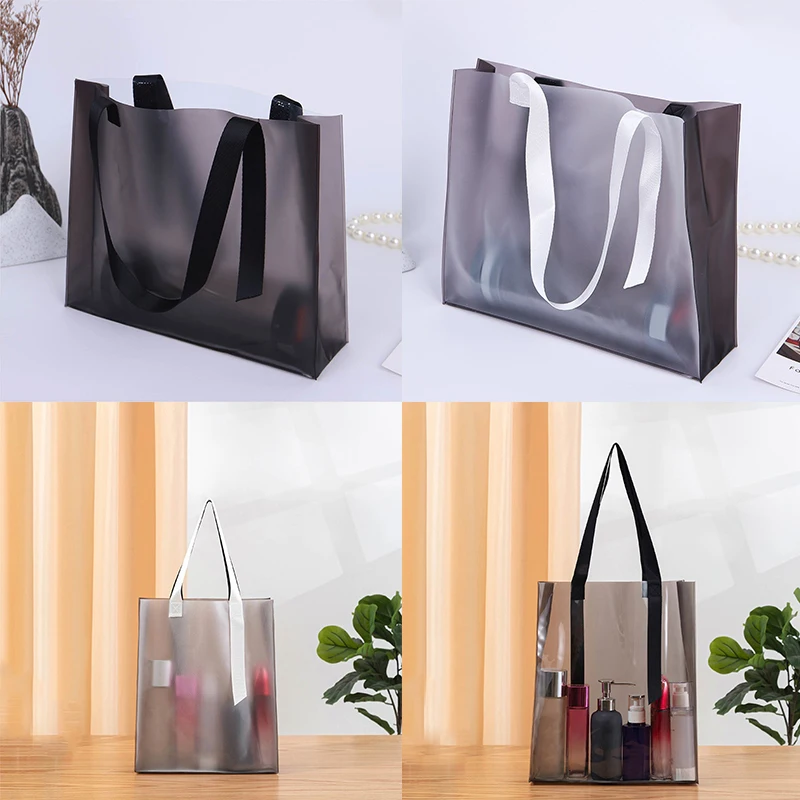 

1PC Clear Tote Bag Transparent Shopping Bags Shoulder Handbag PVC Waterproof Storage Bag For Gift Cosmetic Plastic Bags 2023 New