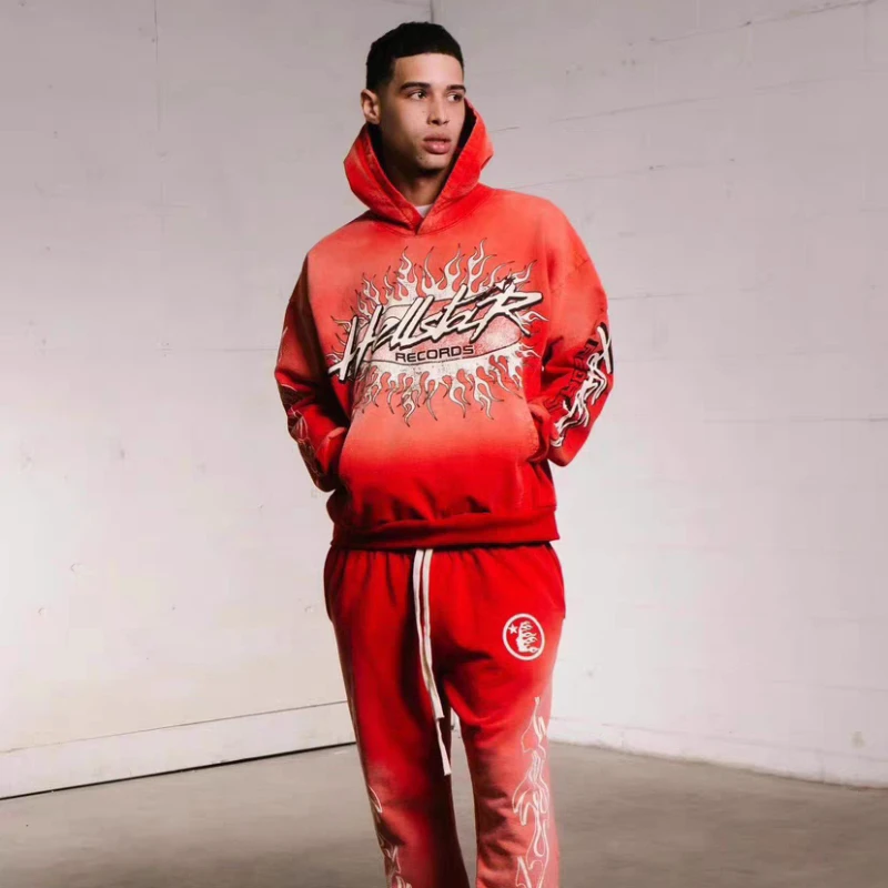 

High Street Hipster Hellstar Fleece Red Hoodie Sweatshirt Men Women Casual Hoody Hooded Hellstar