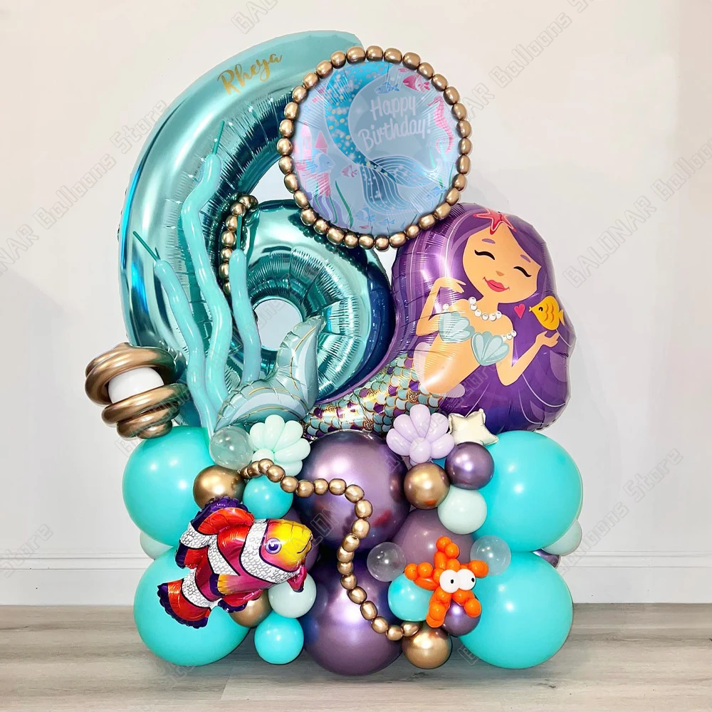 

48Pcs Mermaid Party Balloon 30inch Lake Blue 0-9 Number Helium Globos Little Mermaid Theme Girl Princess Birthday Party Decor