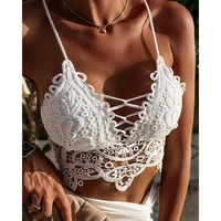 women guipure lace cutout backless cami top summer fashion femme sexy solid plunge crop spaghetti strap night out tops 2022