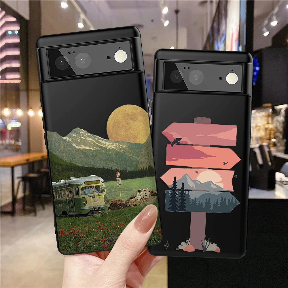 

Case for Google Pixel 7a 7Pro 7 6a 5 5a 5G Soft TPU Cover for Google 4XL 4 2 3XL 3a 3aXL 4a 6 6Pro Landscape Illustration Fundas