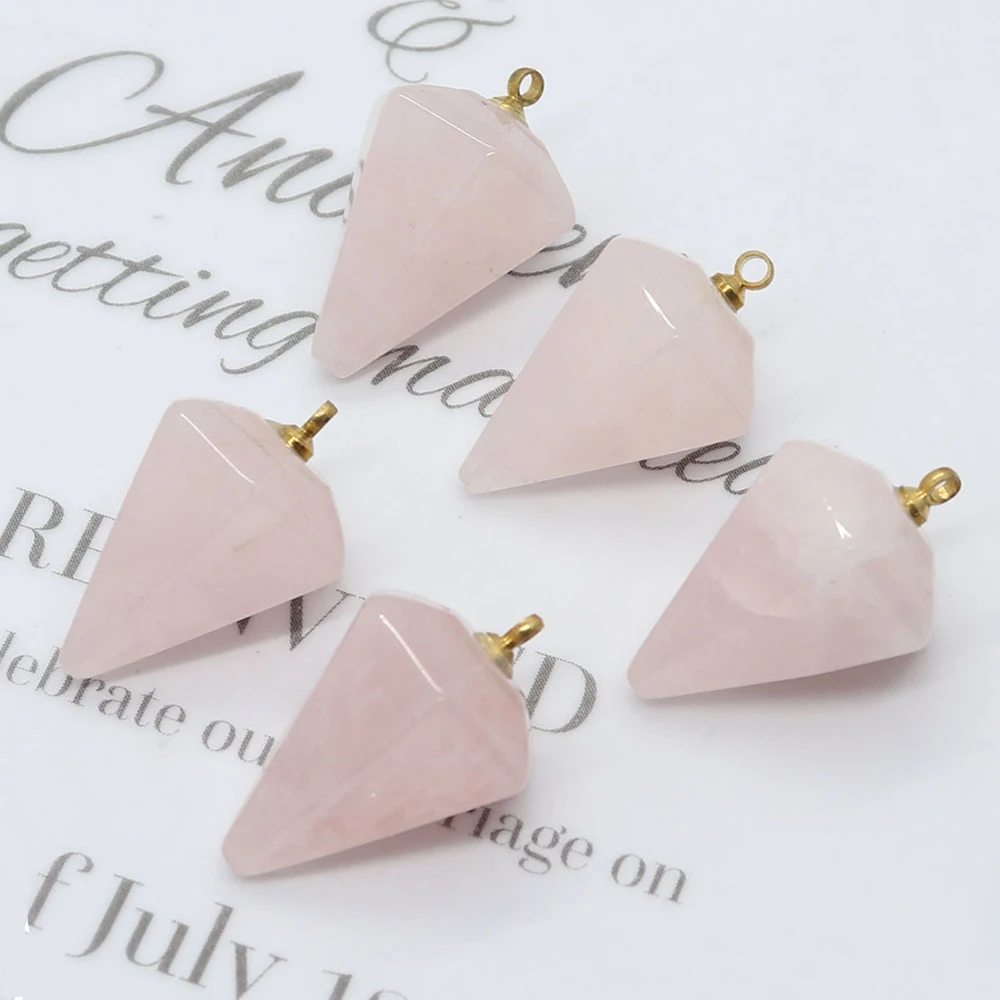 

Rose Quartz Pendulum Cone Charms Natural Stone Pendants for Making DIY Women Necklace Earrings Jewelry Reiki Pink Crystal Charms