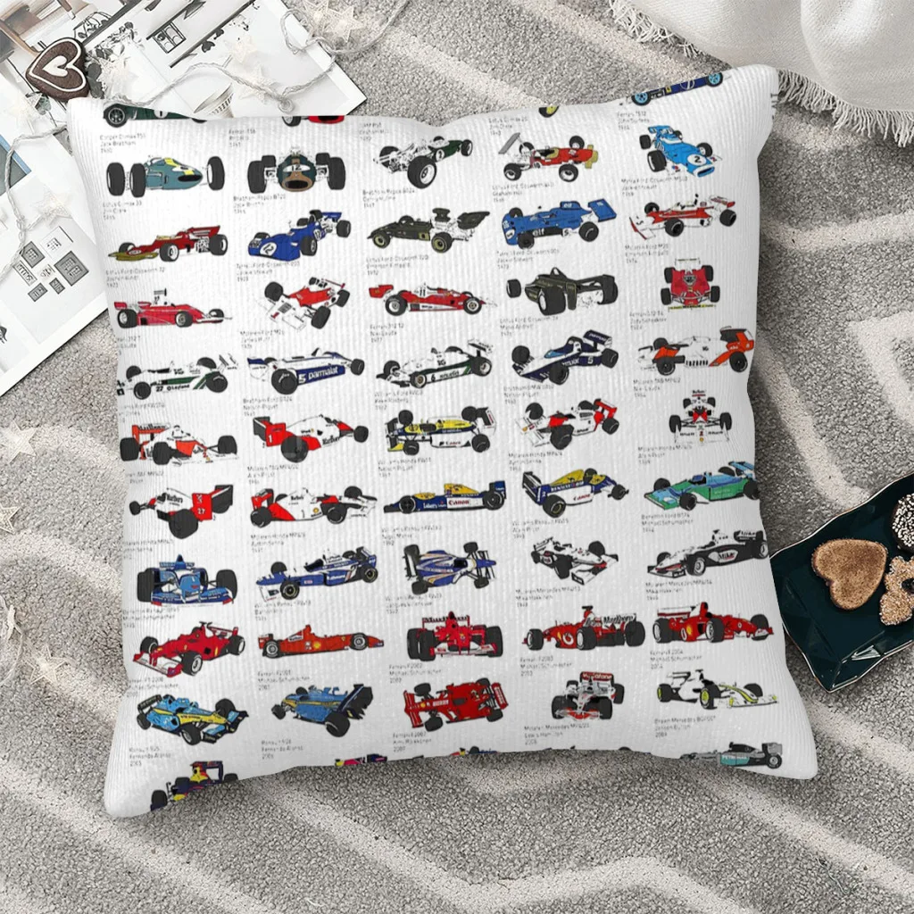 

F1 Cool Race Car Competition 1950 2020 Formula 1 Winners Polyester Cushion Cover Home Chair Decorative Breathable Cojines