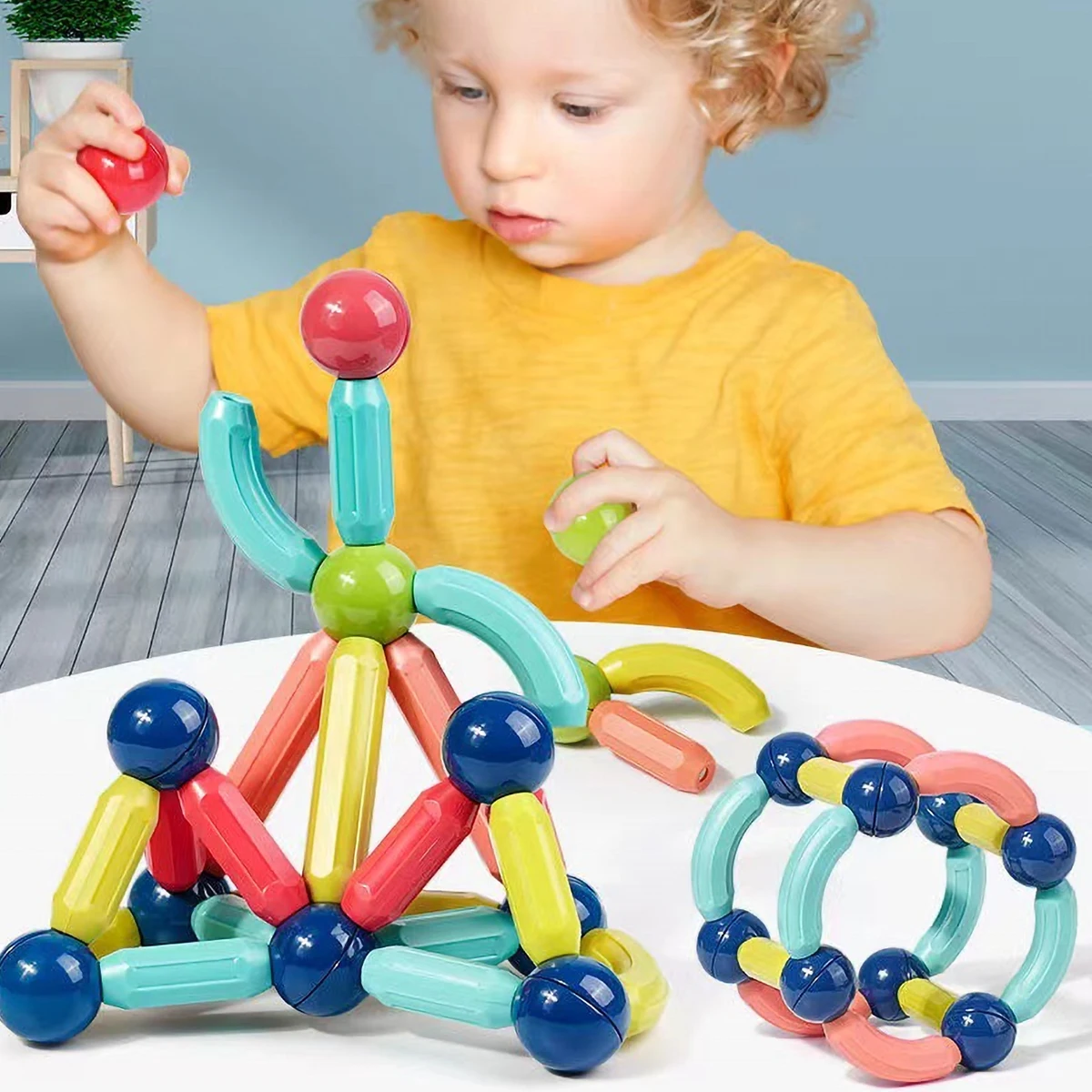 

70pcs Magnetic Balls and Rods Toy DIY Assembly Magnetic Building Blocks 3D Stacking Magnet Toys Interactive Magnetic Sticks Set
