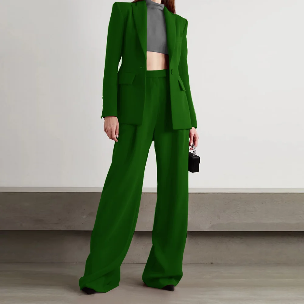 Women's 2 Piece Suit Office Ladies Single Button Slim Fit Pantsuit Elegant High Street Fashion Blazer& Trousers 2023 Spring New