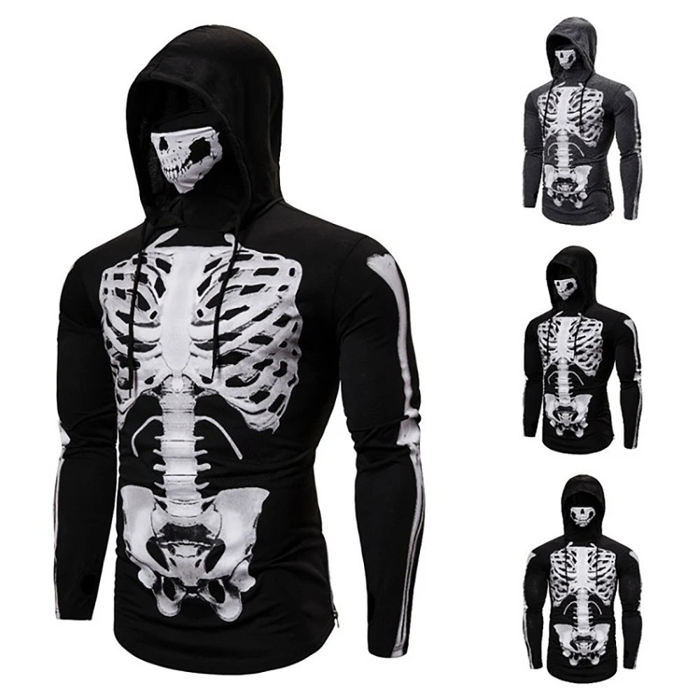 

Mens Skull Mask Hoodies Sweatshirt Fake Two Pieces Men Punk Jogging Homme Pullover Elastic Streetwear Hoodie Japan Ninja Suit
