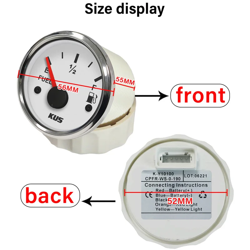 Kus Automotive 52mm Point Type Fuel Gauges 0-190ohm Signal White Fuel Level Meters 12v / 24v 240-33ohm for Boat Auto Truck Yacht images - 6