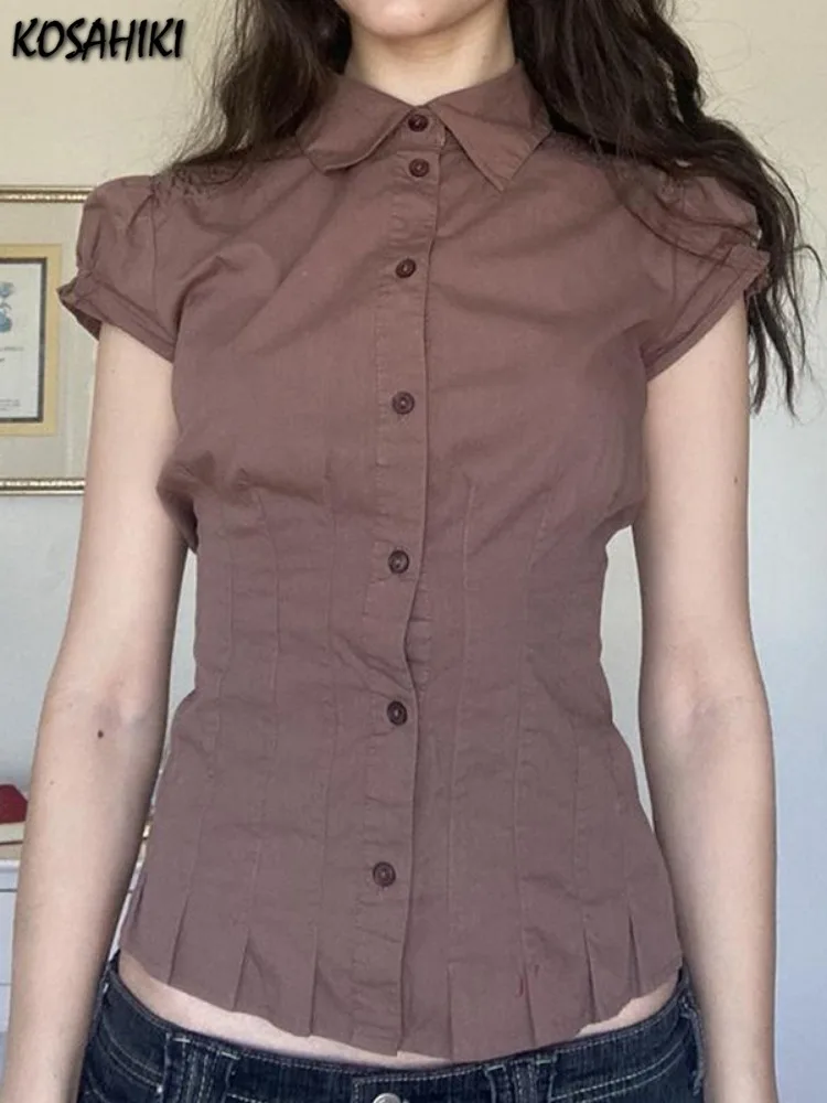 Женская укороченная блузка Y2k в эстетике однотонная Повседневная однобортная