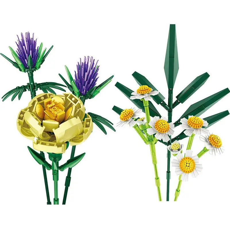 

Bouquet Building Kit Artificial Plant Carnation Chamomile Flower Bouquet Building Blocks Buildable Model No Vase
