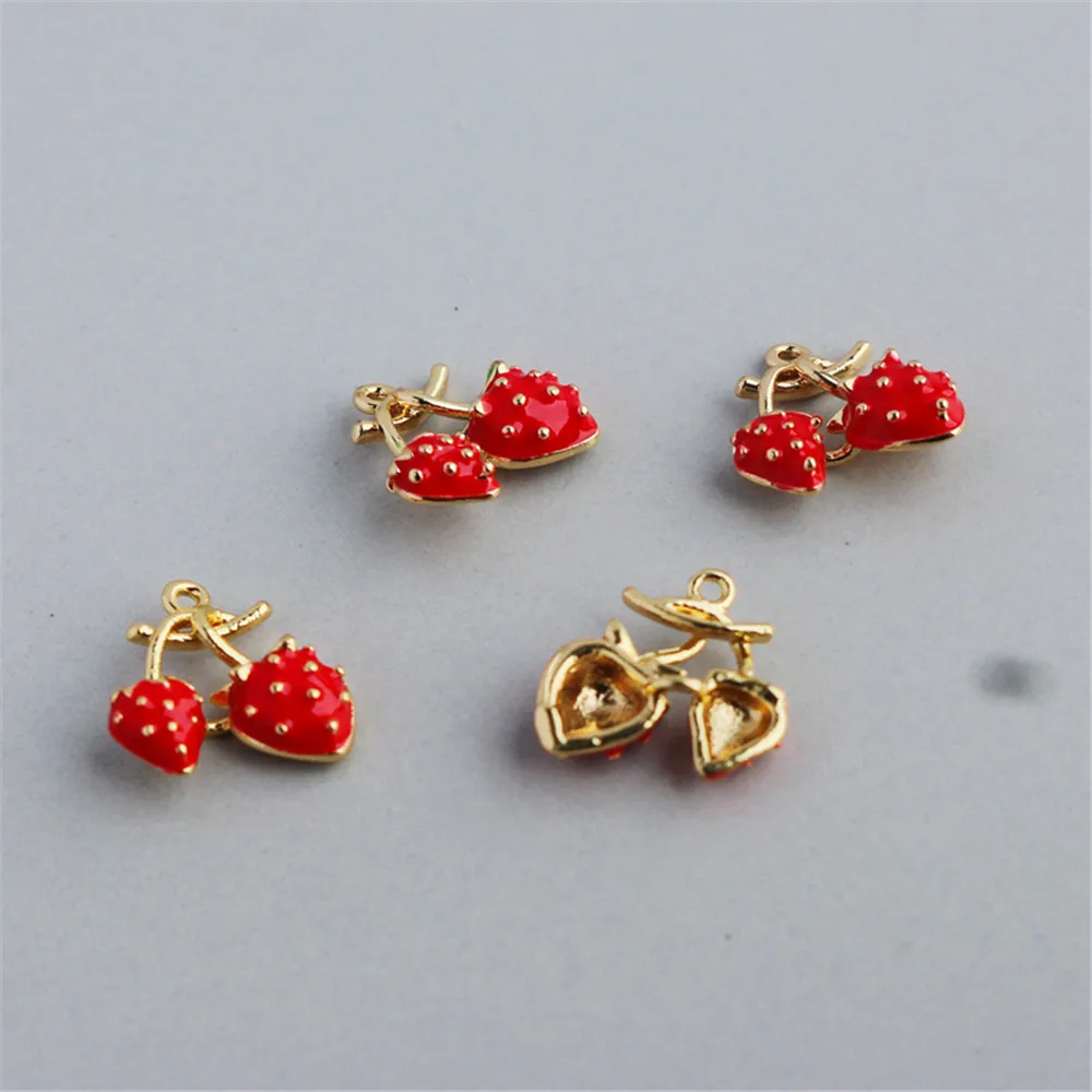 

14k bag of gold color retaining accessories Dripped strawberry pendant diy ornaments Earrings pendant accessories