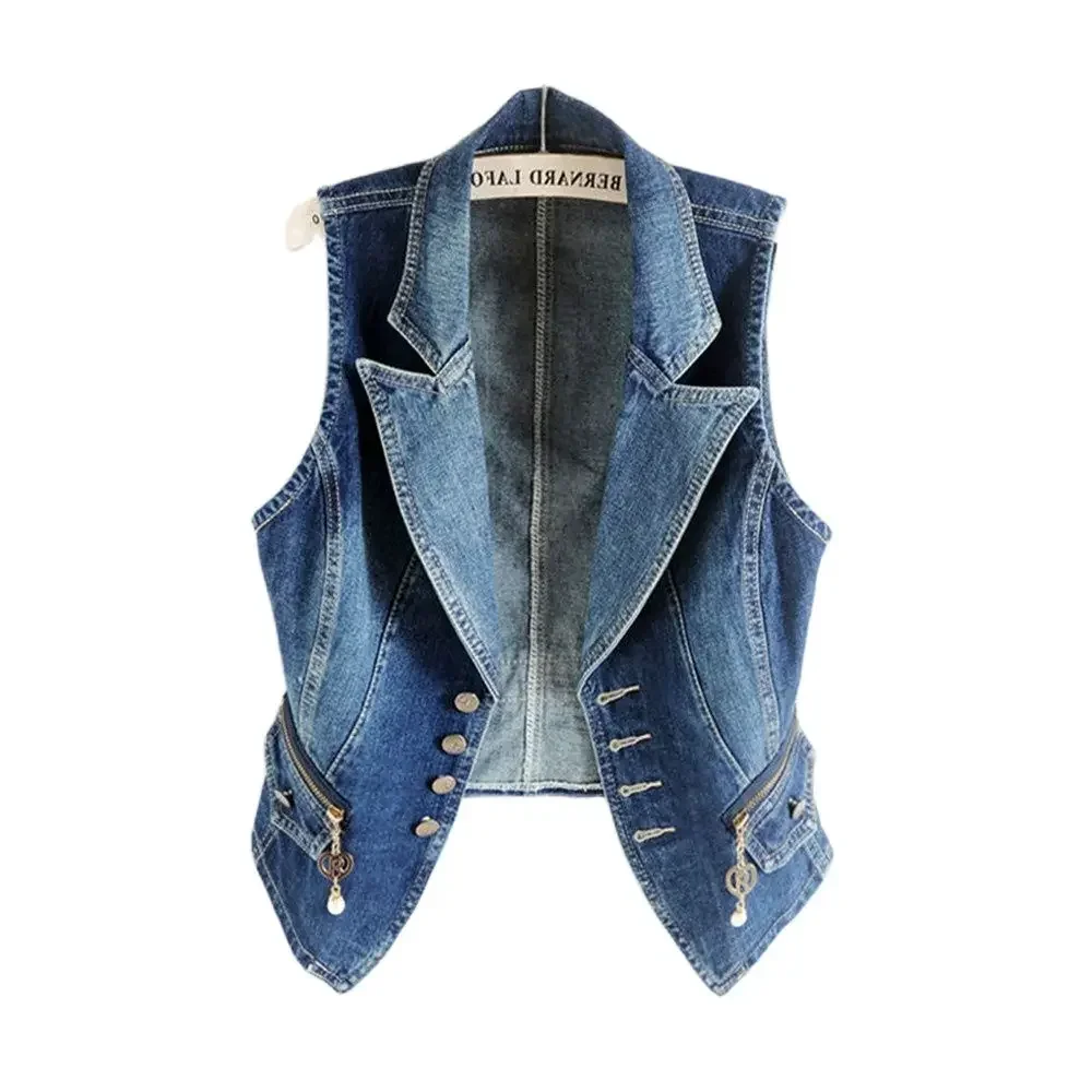 

Jeans Gilet Casual Female Tops Women Denim Vest Jacket Spring Autumn Clothes Sleeveless Short Jeans Waistcoats Single-Breasted