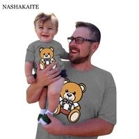 summer father and me t shirt set kids family matching outfits father son daughter bear print crew neck short sleeve t shirt