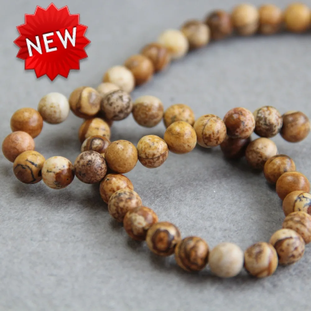 

8mm Fashion Natural Yellow China Stone Picture Stone Jasper Jade Beads Round DIY Accessory Parts 15inch Jewelry Making Design